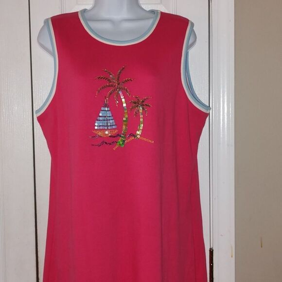 I In the Loop sleeveless maxi sailboat palm tree beach cruise dress  Sz L - Picture 3 of 6